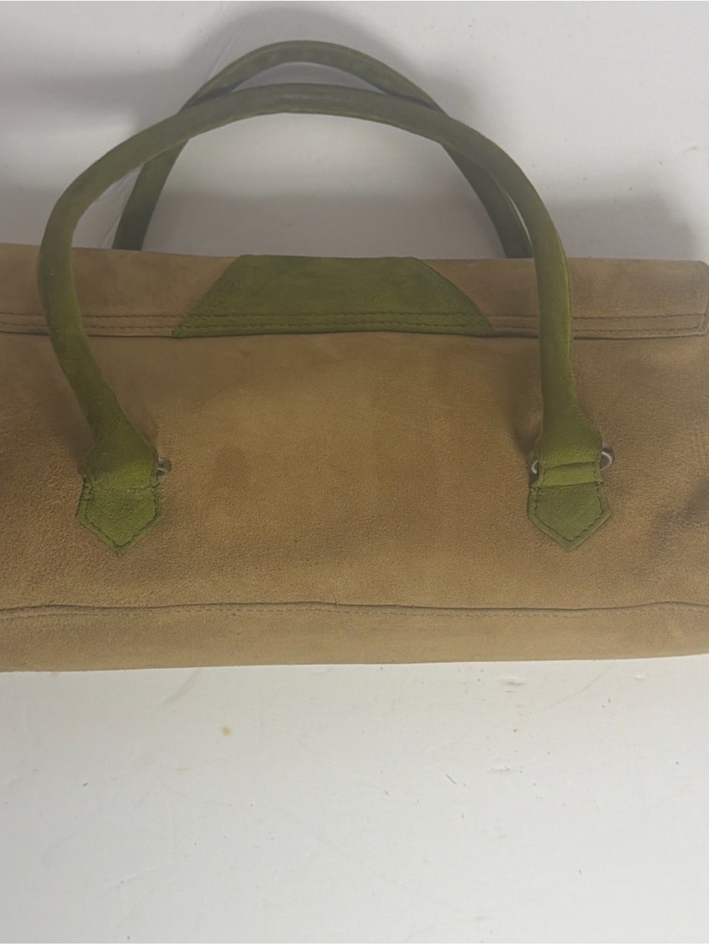 Vintage Y2K Via Spiga Tan Green & Burnt Orange Goat Suede Shoulder Purse - Picture 4 of 16